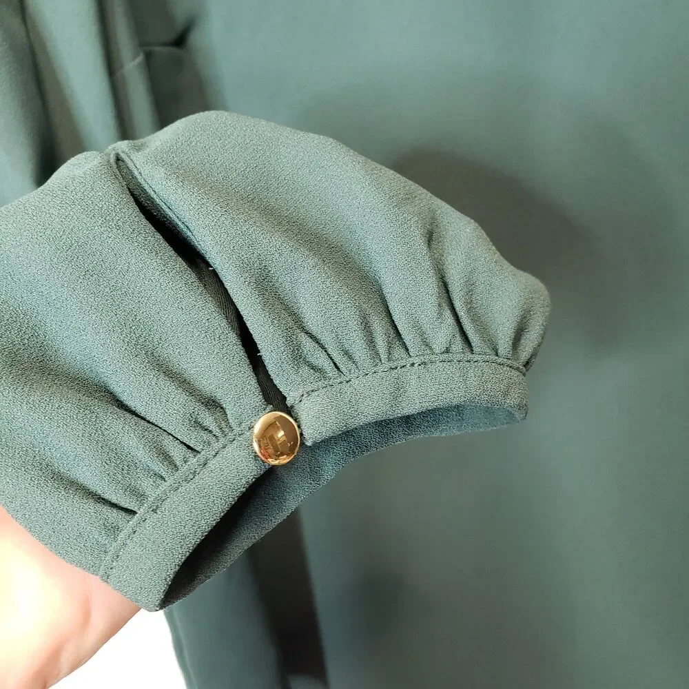 J. Crew Ruffle Mock Neck Blouse Medium M Forest Green Long Sleeve